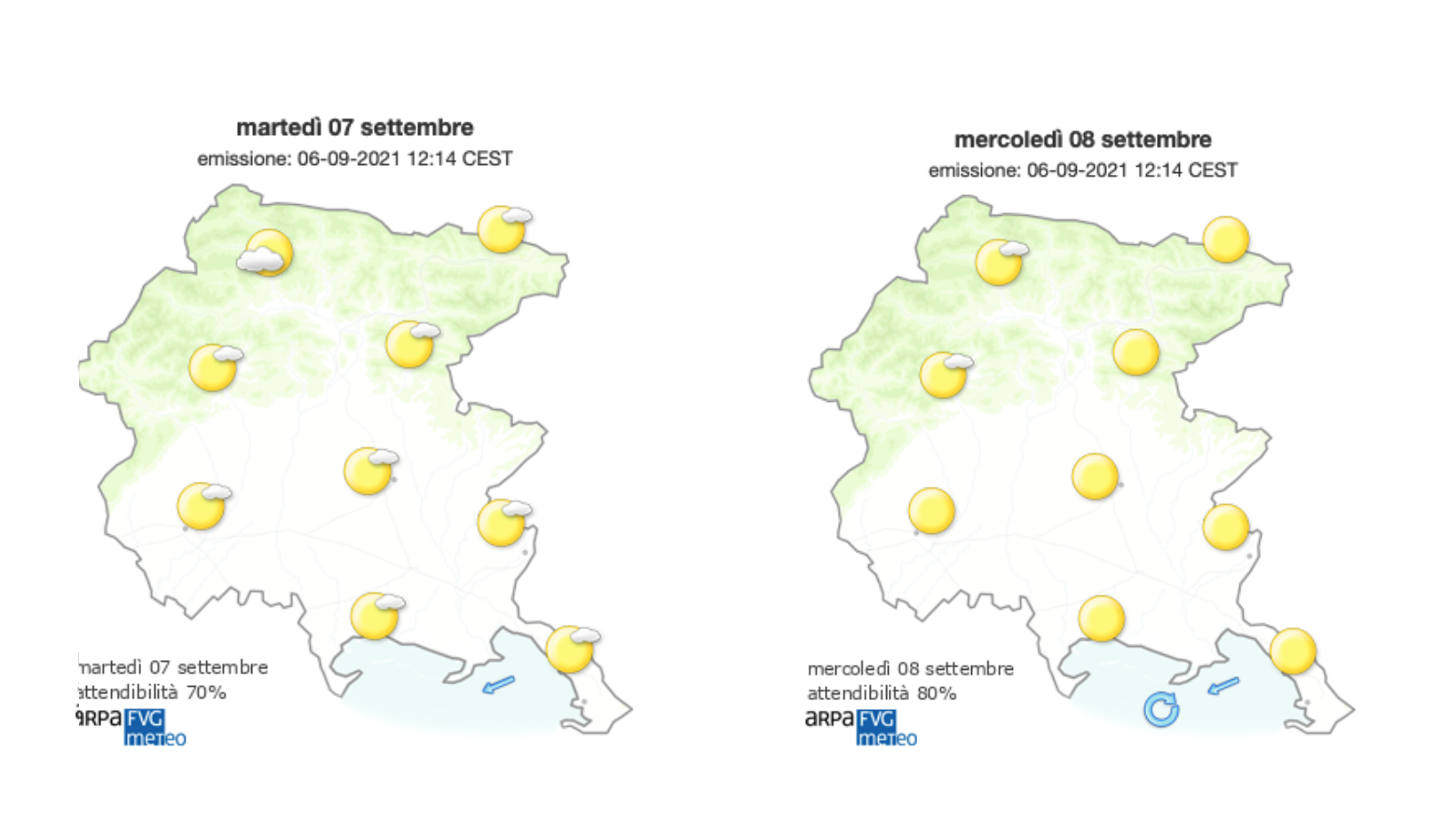 Immagine per Meteo, sole e caldo sul Goriziano con Bora sulla costa